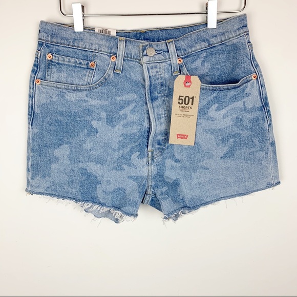 LEVI’S 501 High Rise Camo Denim Shorts NWT New - Picture 2 of 11